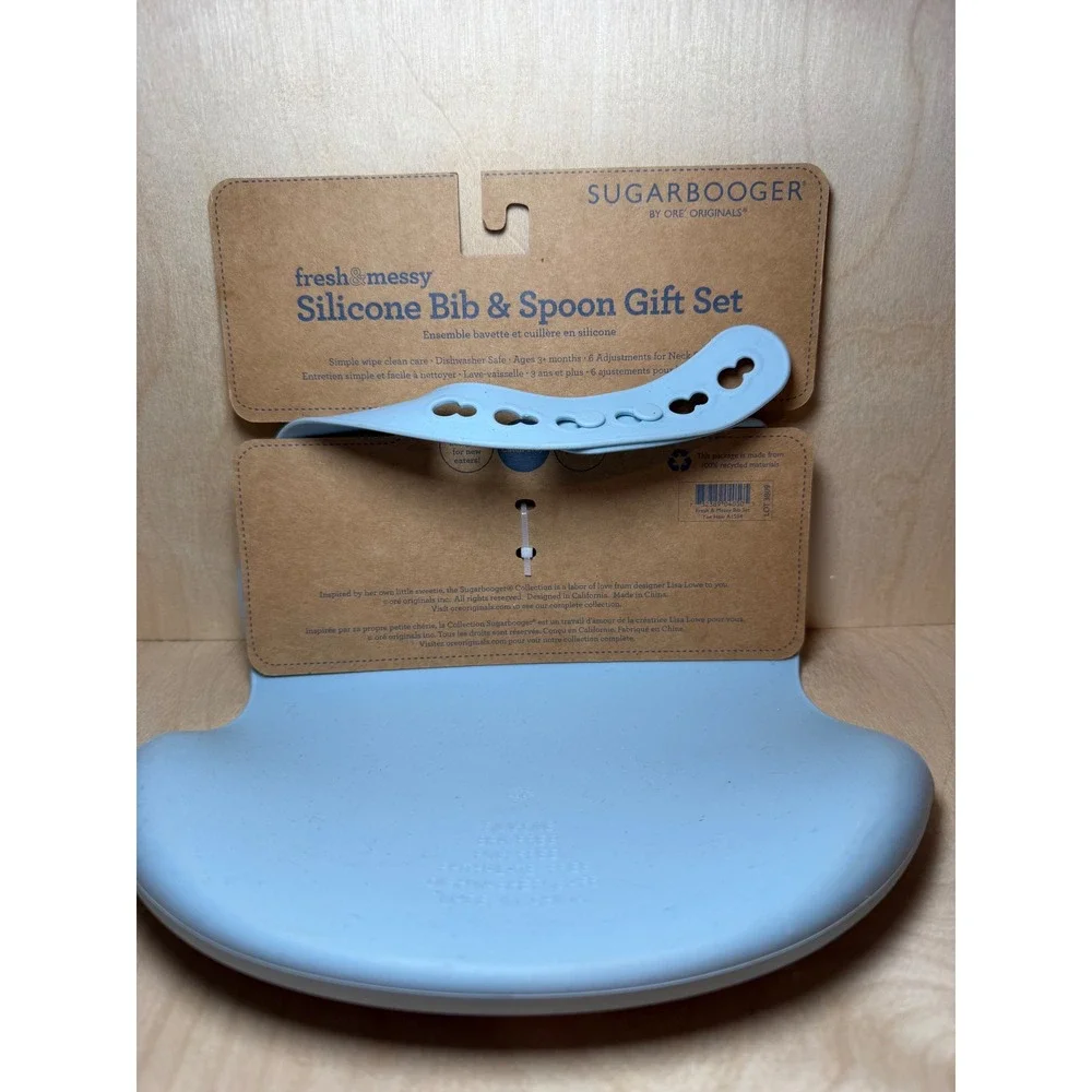 Sugarbooger Fresh‎ & Messy Silicone Bib and Spoon Gift Set Yee Haw Blue Cowboy